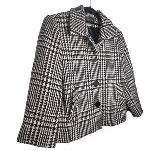 Ralph Lauren Jacket Blazer Houndstooth Size 10P Wool Blend Black White Pockets